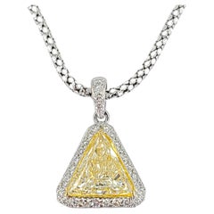 Platinum and Yellow Gold Natural Yellow Diamond Pendant Necklace