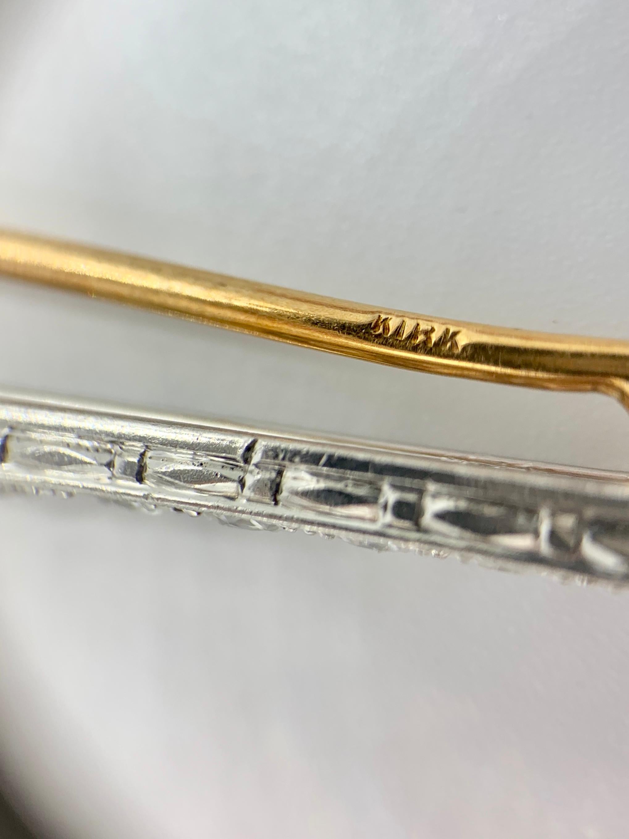 Women's or Men's Platinum and Yellow Gold Old European Cut Diamond Bar Pin