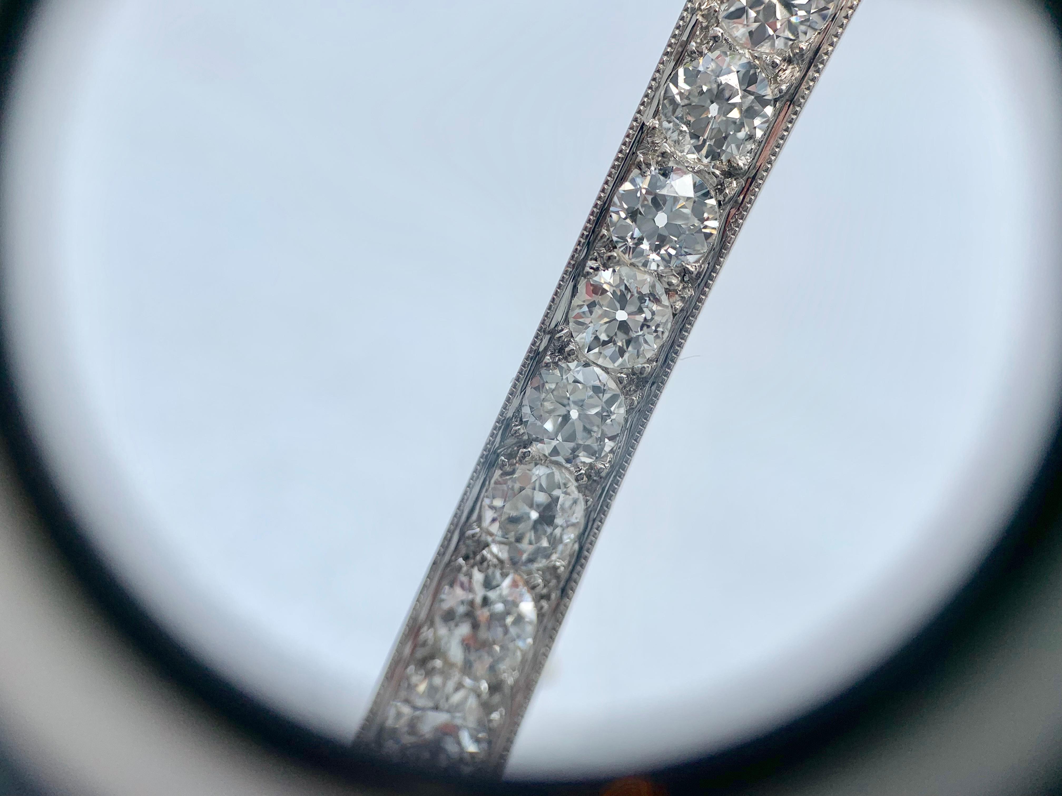 Platinum and Yellow Gold Old European Cut Diamond Bar Pin 3