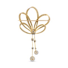 Platinum and Yellow Gold Old European Cut Diamond Bow Pin