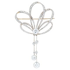 Platinum and Yellow Gold Old European Cut Diamond Bow Pin
