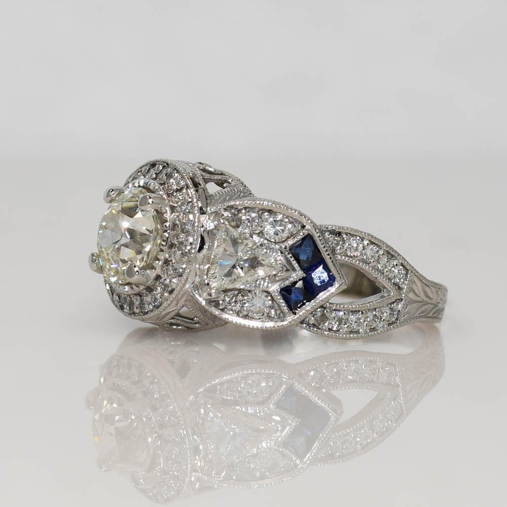 Bague Art déco ancienne en platine avec diamant 1,82 carat Excellent état - En vente à Laguna Beach, CA