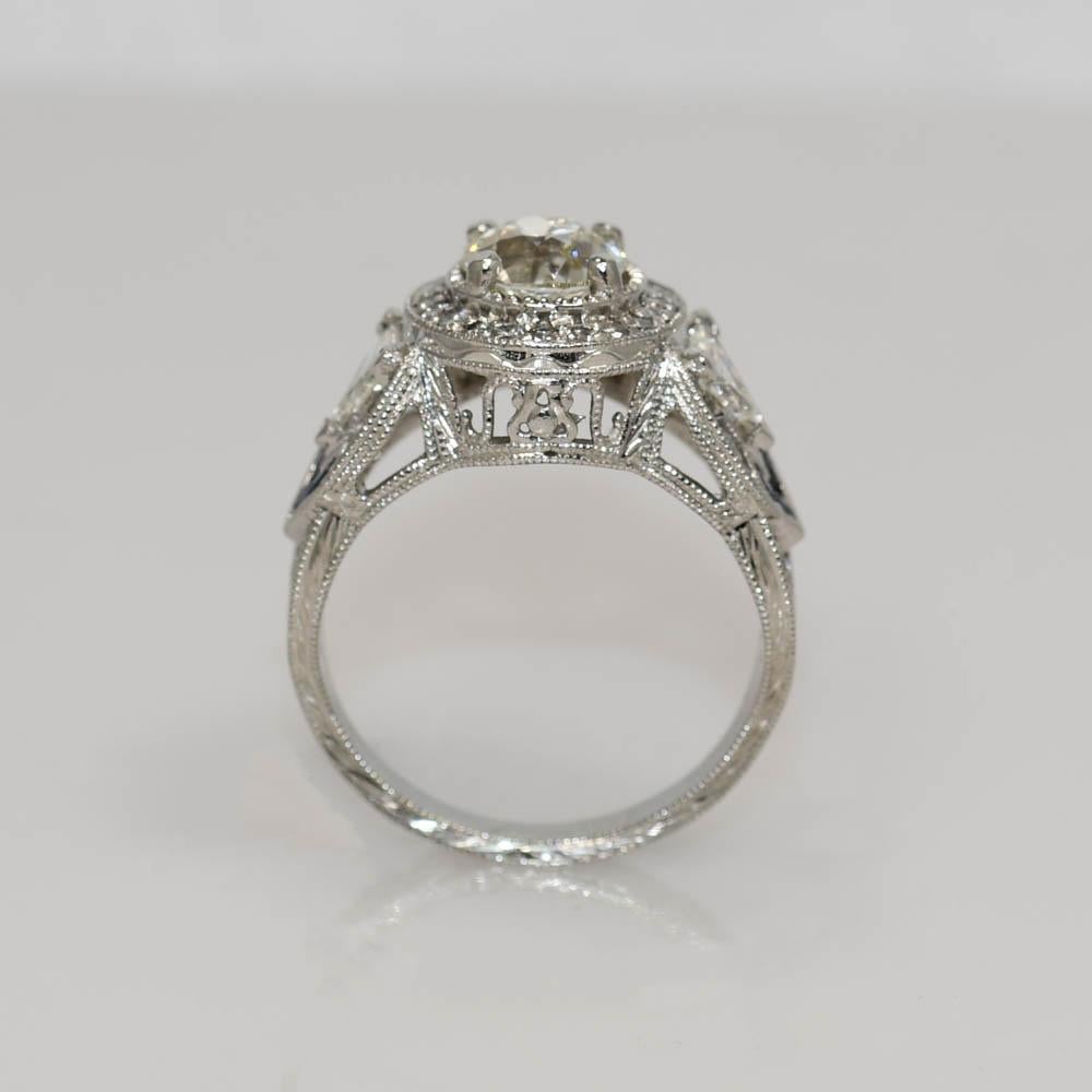 Bague Art déco ancienne en platine avec diamant 1,82 carat Unisexe en vente