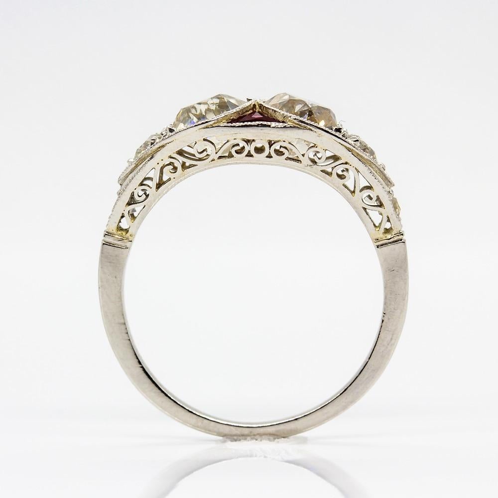Women's or Men's Platinum Antique Art Deco Diamonds and Ruby Ring