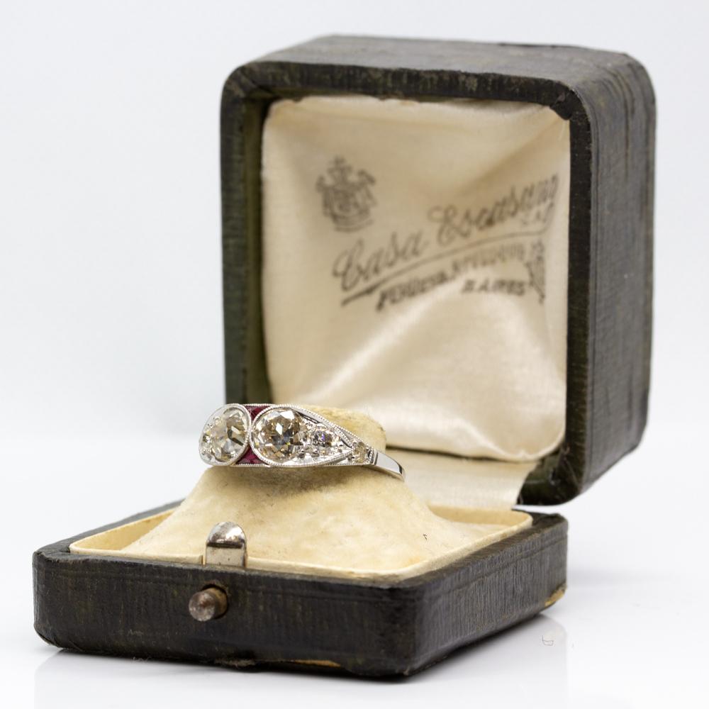 Platinum Antique Art Deco Diamonds and Ruby Ring 1