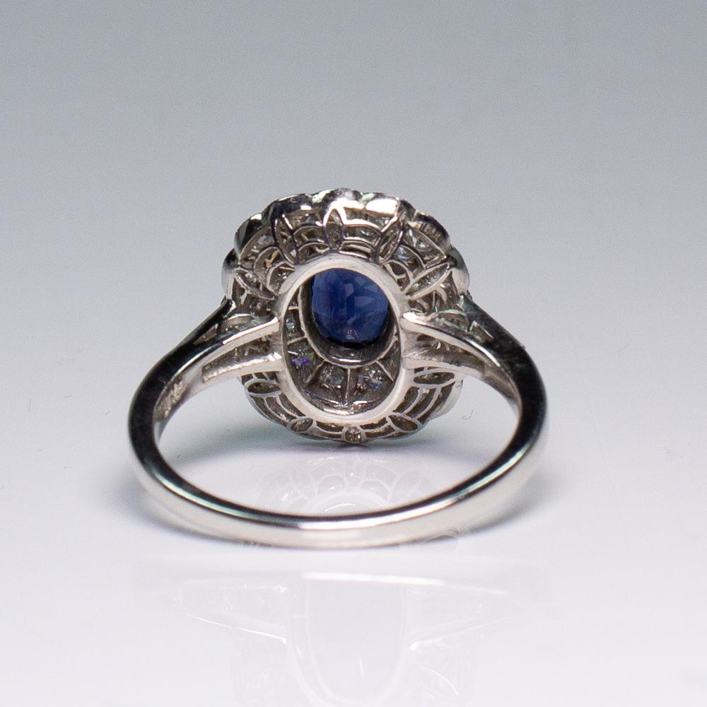 art deco sapphire and diamond ring in platinum