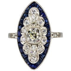 Platinum Antique Diamond and Calibrated Cut Sapphires Ring