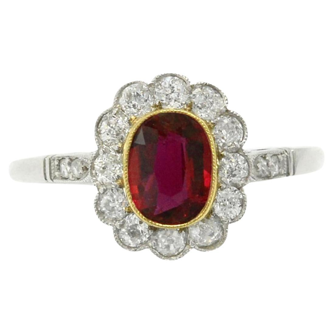 1.10 Carat Octagon-Cut Pigeon''s Blood Red Ruby and White Diamond Ring ...