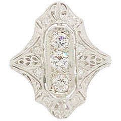 Platinum Antique Style Diamond Ring with Pierced Filigree Detailing