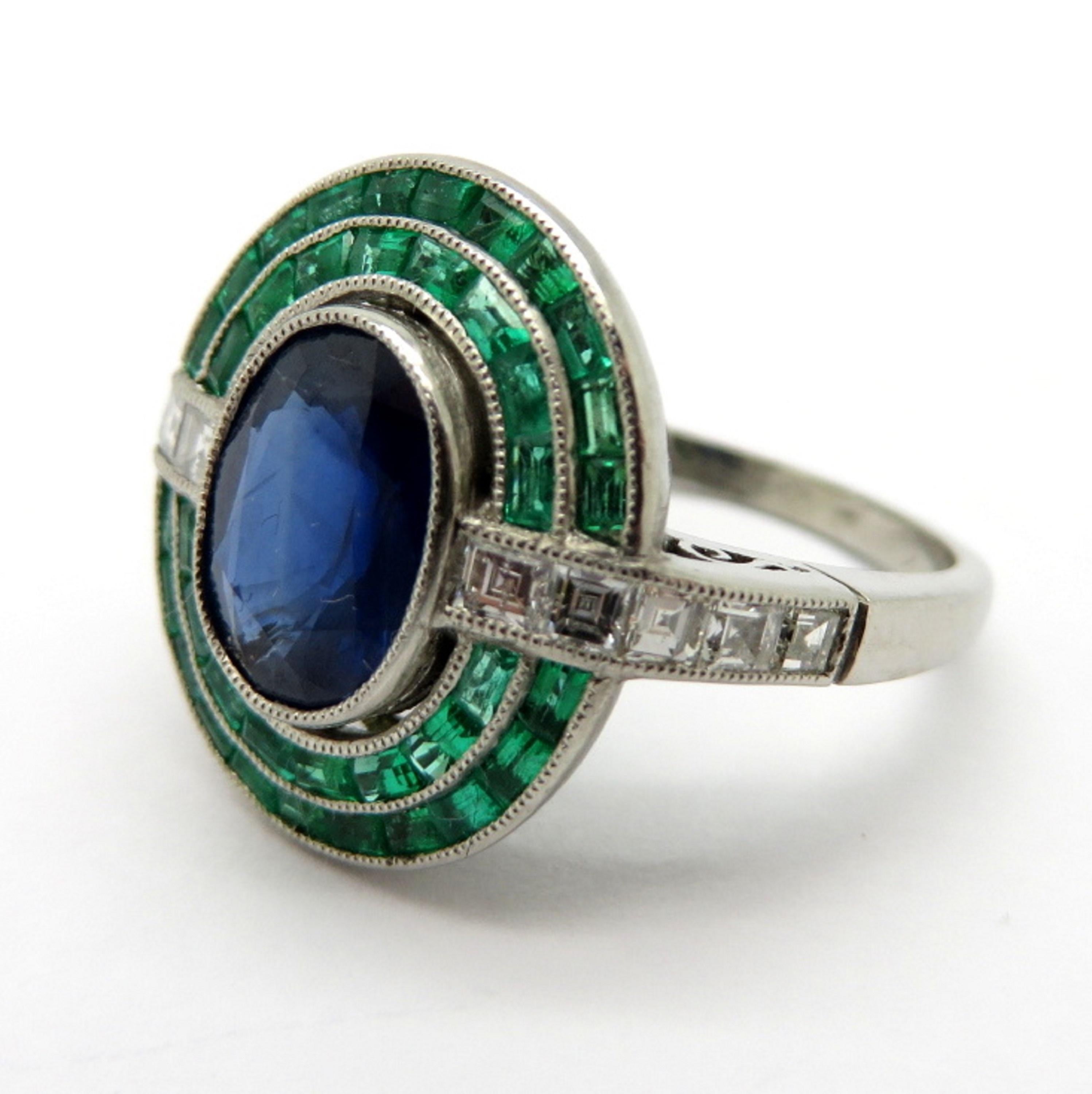 art deco emerald and sapphire ring