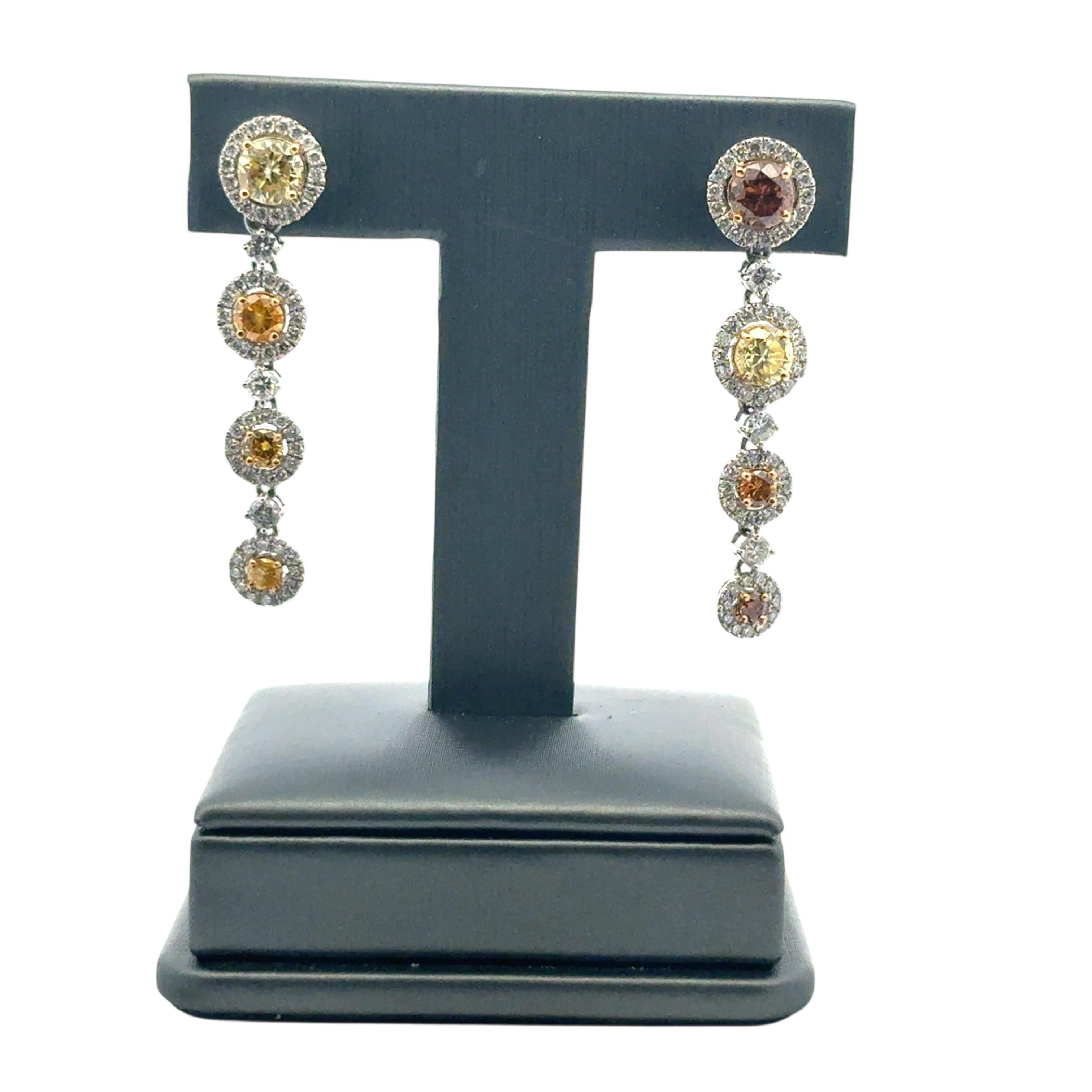 Platin ca. 3,63 ctw natürlicher farbiger Diamant mit weißem Halo Ohrhänger im Angebot 4