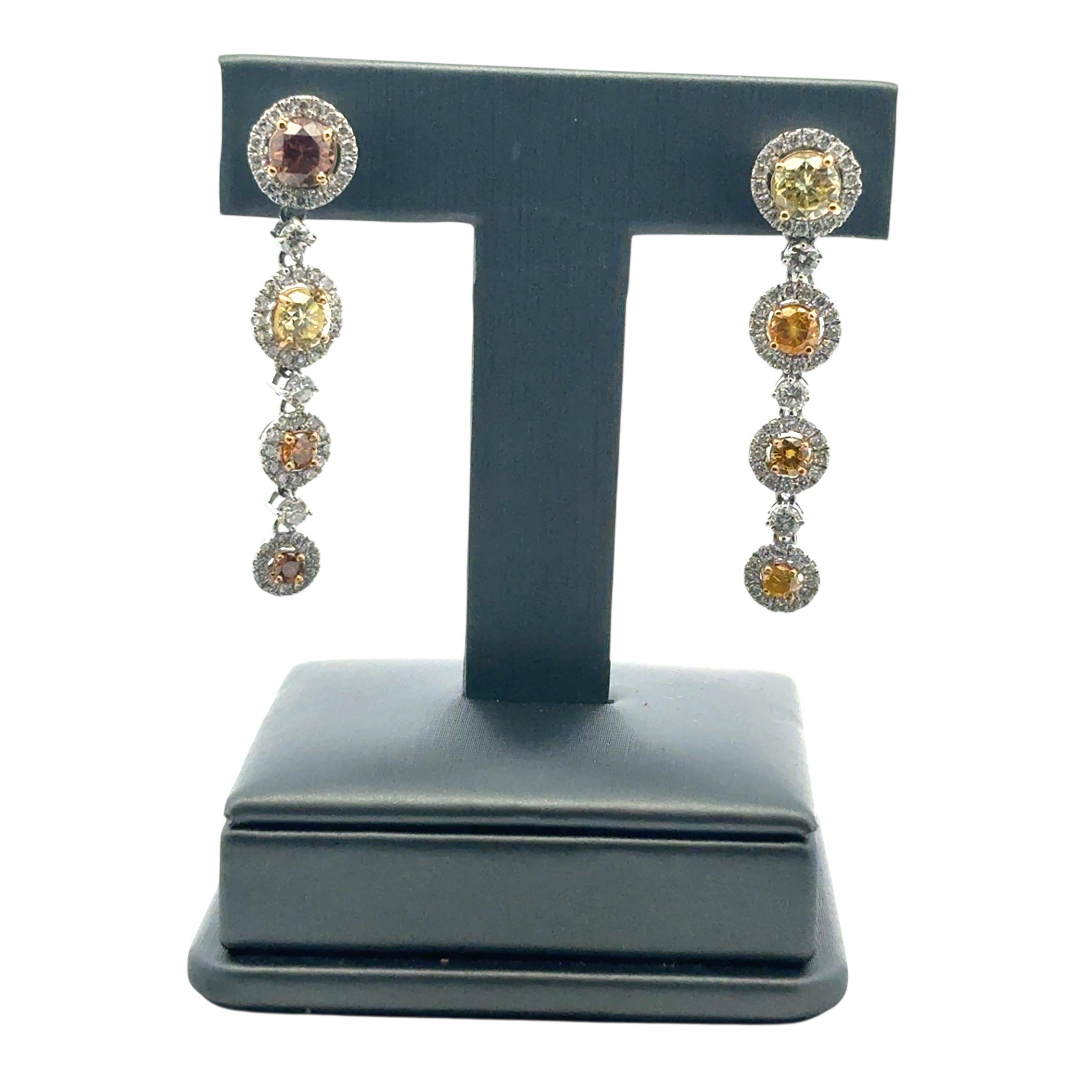 Platin ca. 3,63 ctw natürlicher farbiger Diamant mit weißem Halo Ohrhänger im Angebot 5