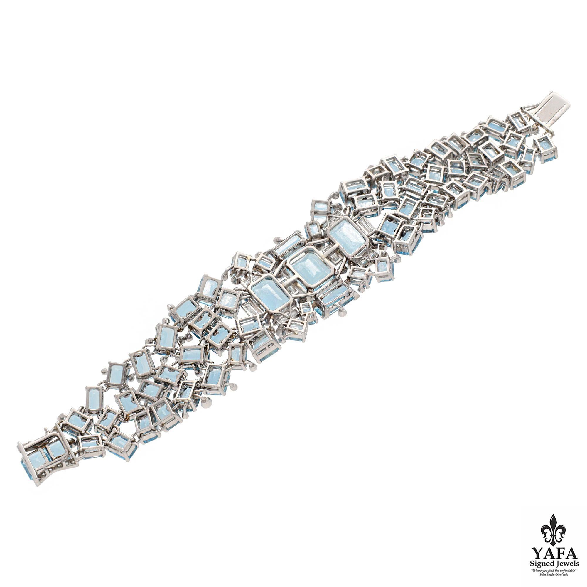 Women's or Men's Platinum Aquamarine and Diamond Bracelet For Sale