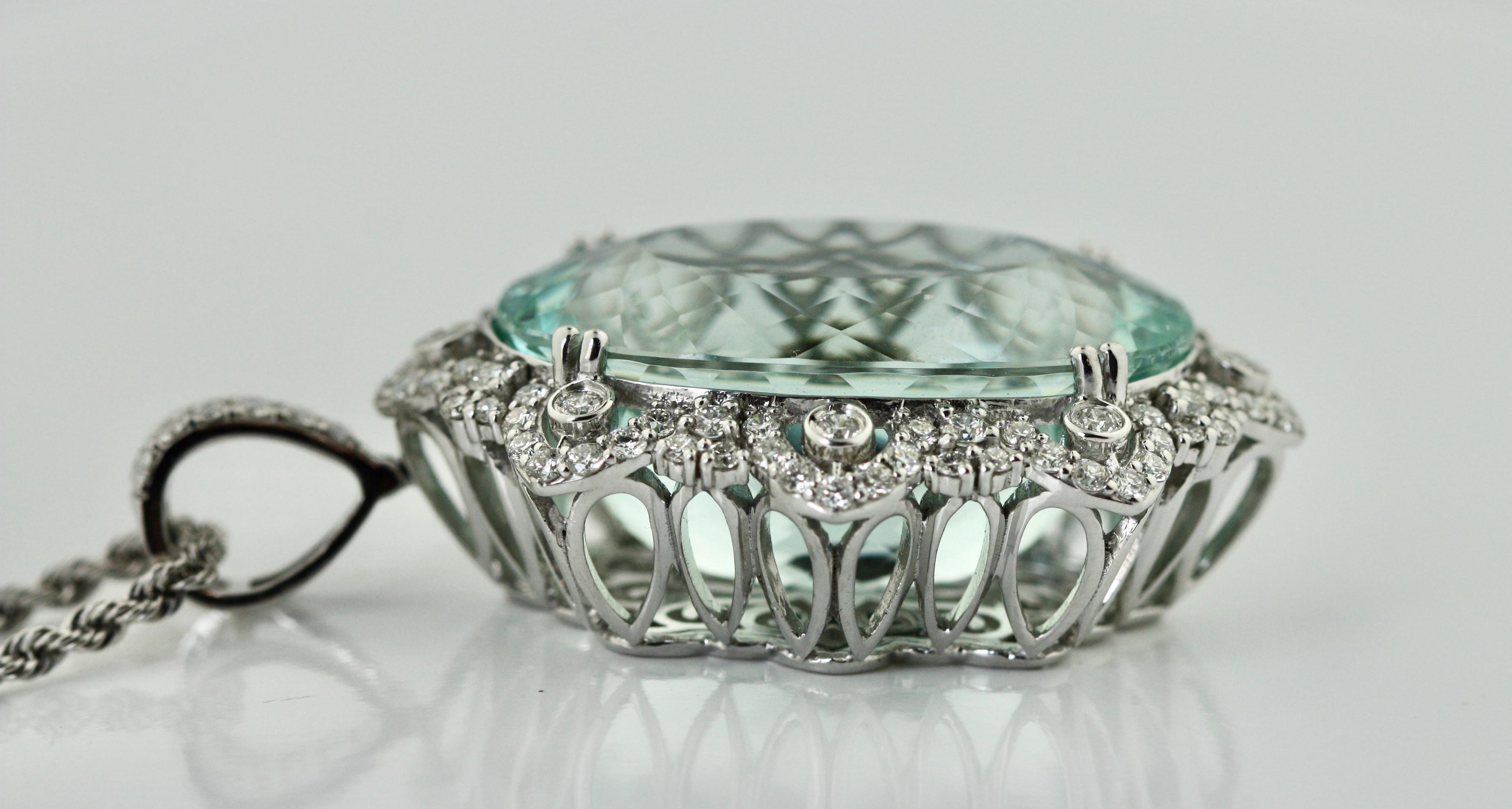 Platinum, Aquamarine and Diamond Pendant-Necklace 1