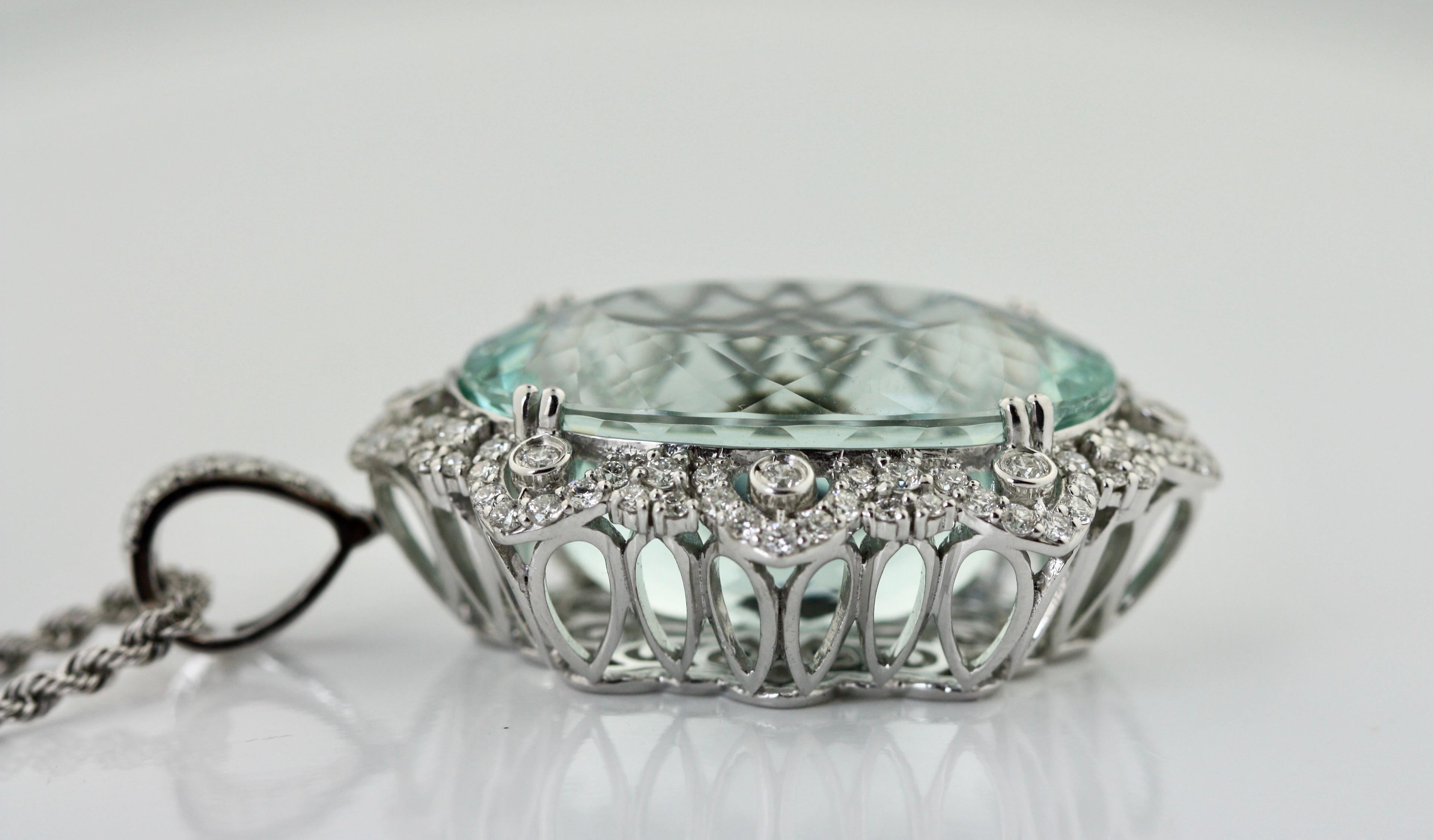 Platinum, Aquamarine and Diamond Pendant-Necklace 2