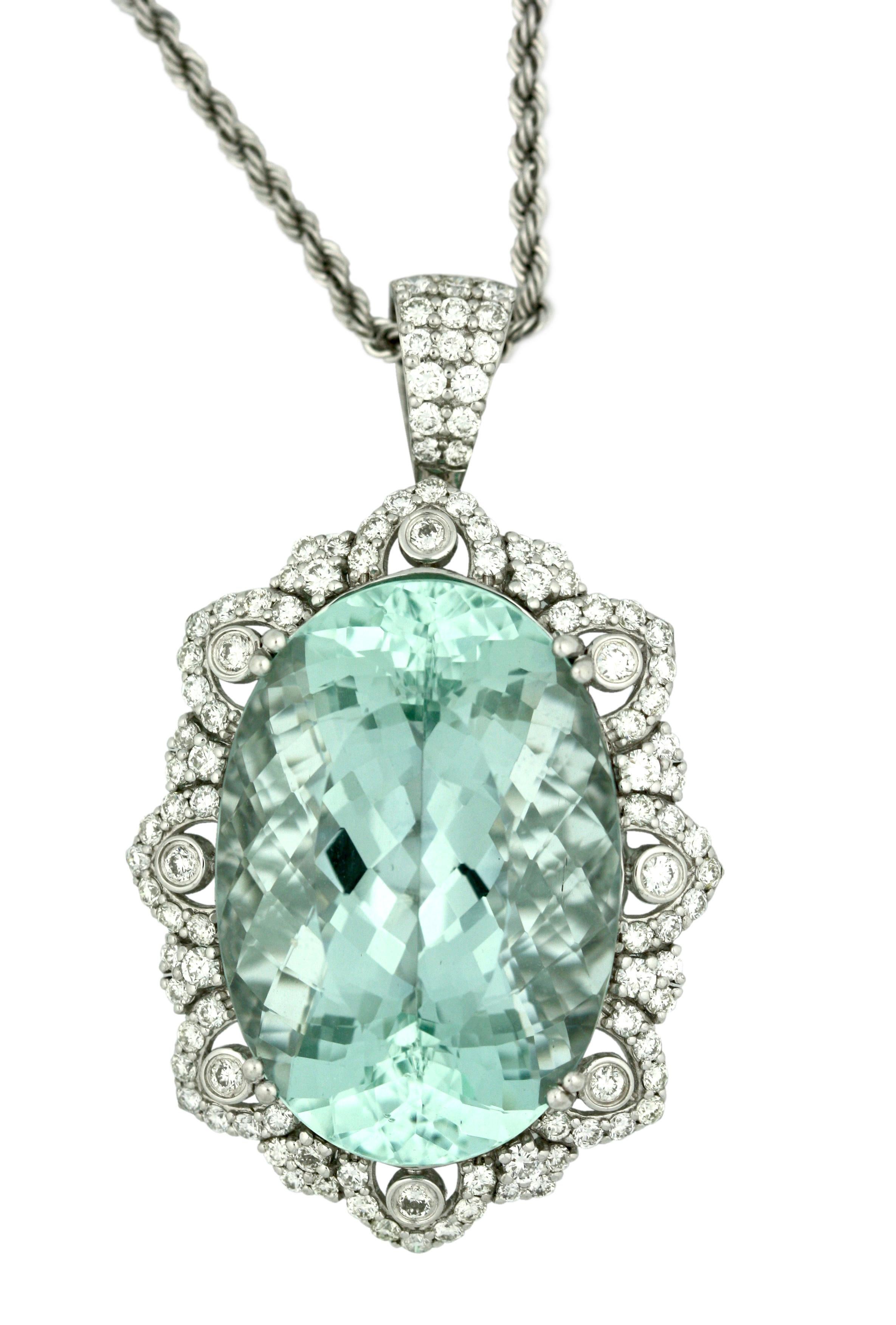 Platinum, Aquamarine and Diamond Pendant-Necklace 3