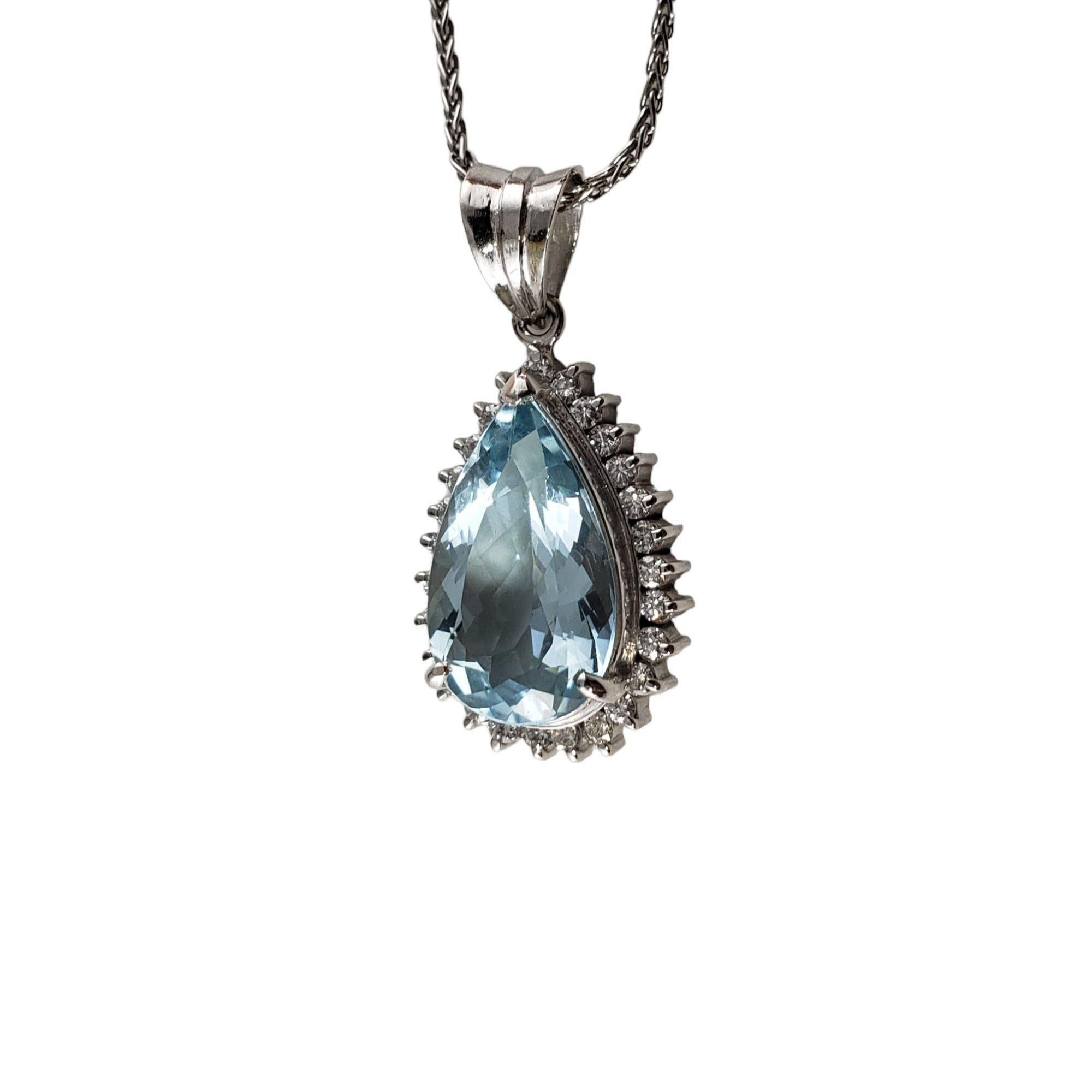 Pear Cut Platinum Aquamarine and Diamond Pendant Necklace #13742 For Sale