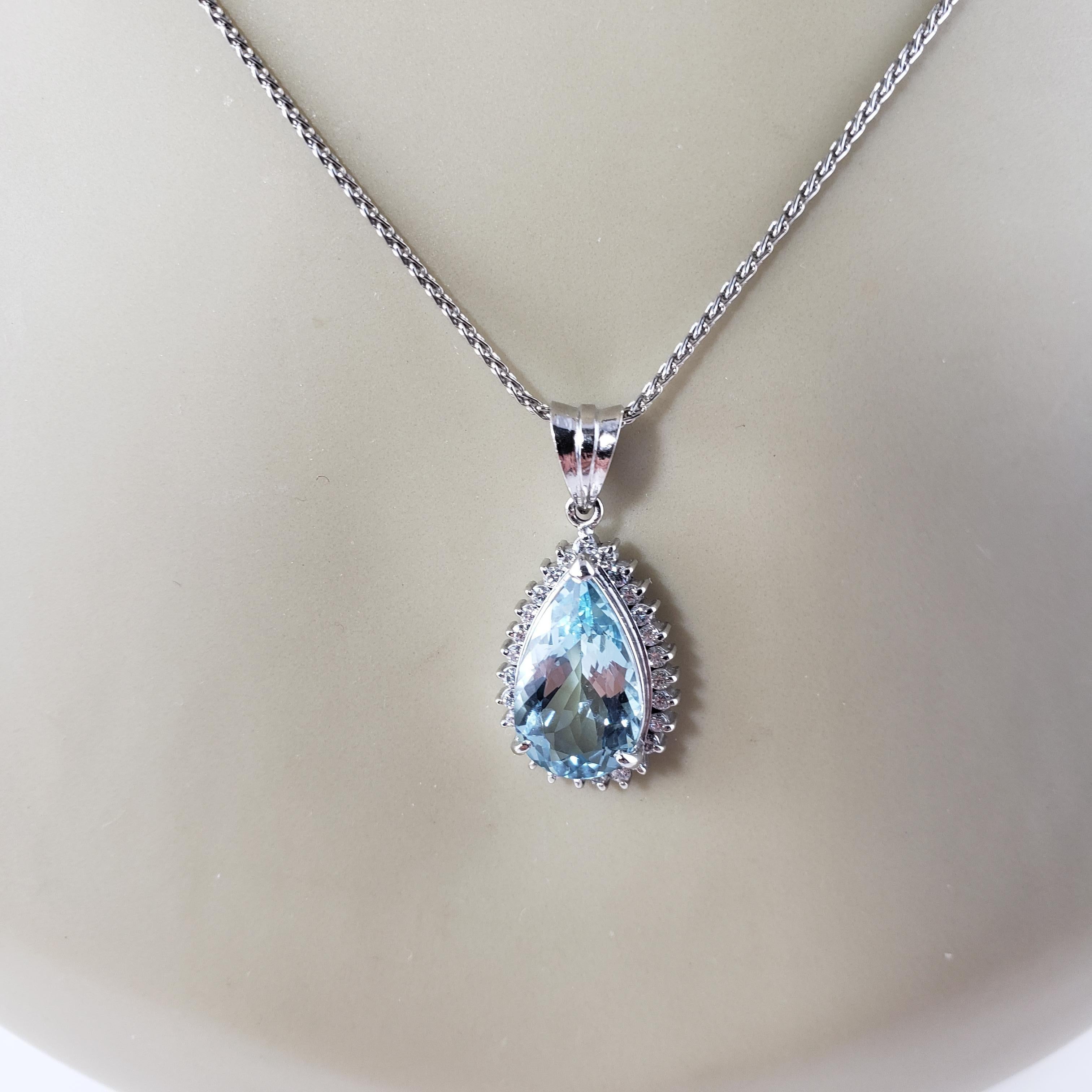 Platinum Aquamarine and Diamond Pendant Necklace #13742 For Sale 4