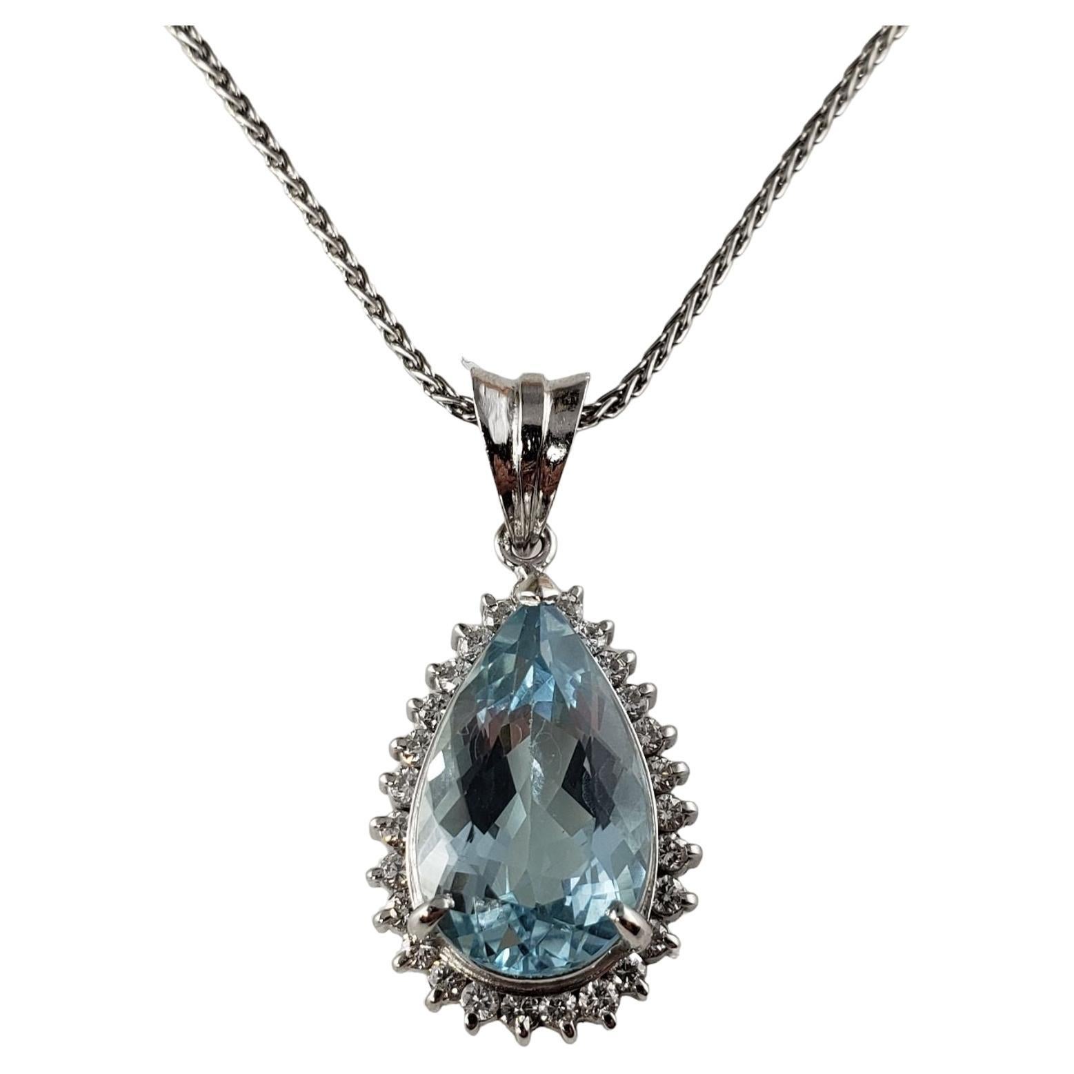 Platinum Aquamarine and Diamond Pendant Necklace #13742 For Sale