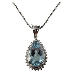 Vintage Platinum Aquamarine and Diamond Pendant Necklace #13742