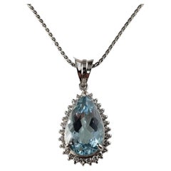 Platinum Aquamarine and Diamond Pendant Necklace #13742