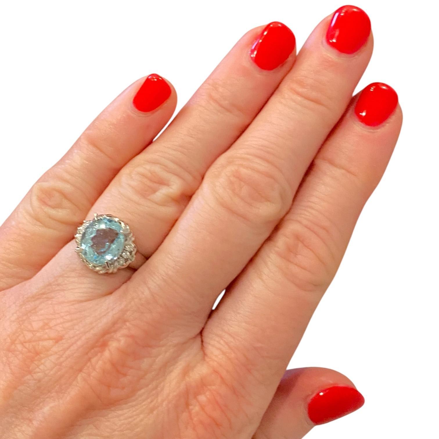 Platinum Aquamarine and Diamond Ring For Sale 6