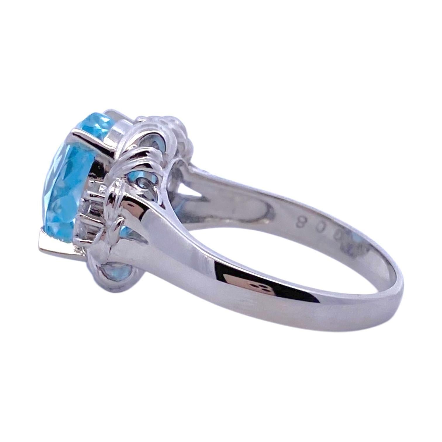 Platinum Aquamarine and Diamond Ring In Good Condition For Sale In Henderson, NV