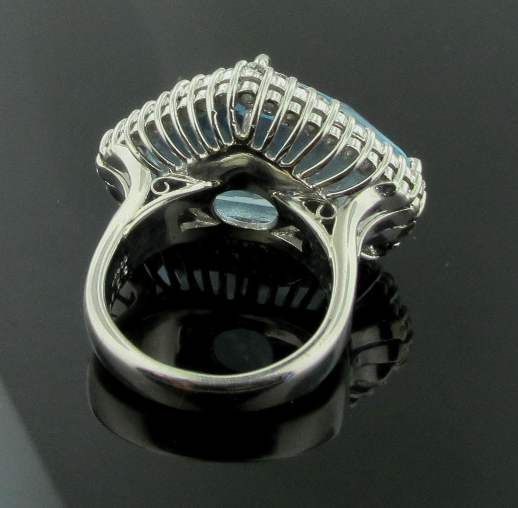 Women's or Men's Platinum Aquamarine and Diamond Ring For Sale