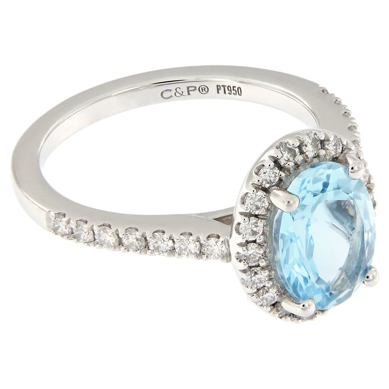 Platinum Aquamarine and Diamond Ring