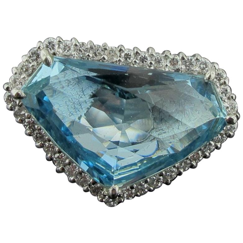 Platinum Aquamarine and Diamond Ring For Sale