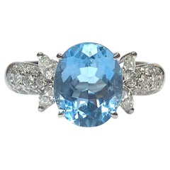 Platinum Aquamarine and Diamond Ring