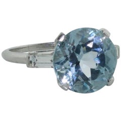 Platinum Aquamarine and Diamond Solitaire Ring, circa 1950s