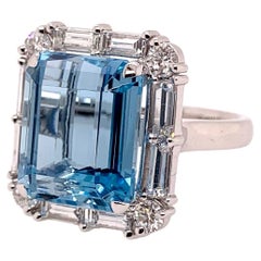 Anillo Cóctel Platino Aguamarina Diamante