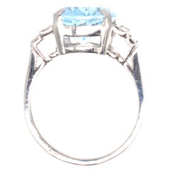 Cocktailring aus Platin mit Aquamarin und Diamanten, Mitte des Jahrhunderts