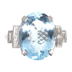 Cocktailring aus Platin mit Aquamarin und Diamanten, Mitte des Jahrhunderts