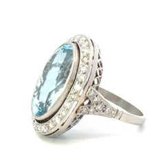 Platinum Aquamarine Diamond Oval Ring