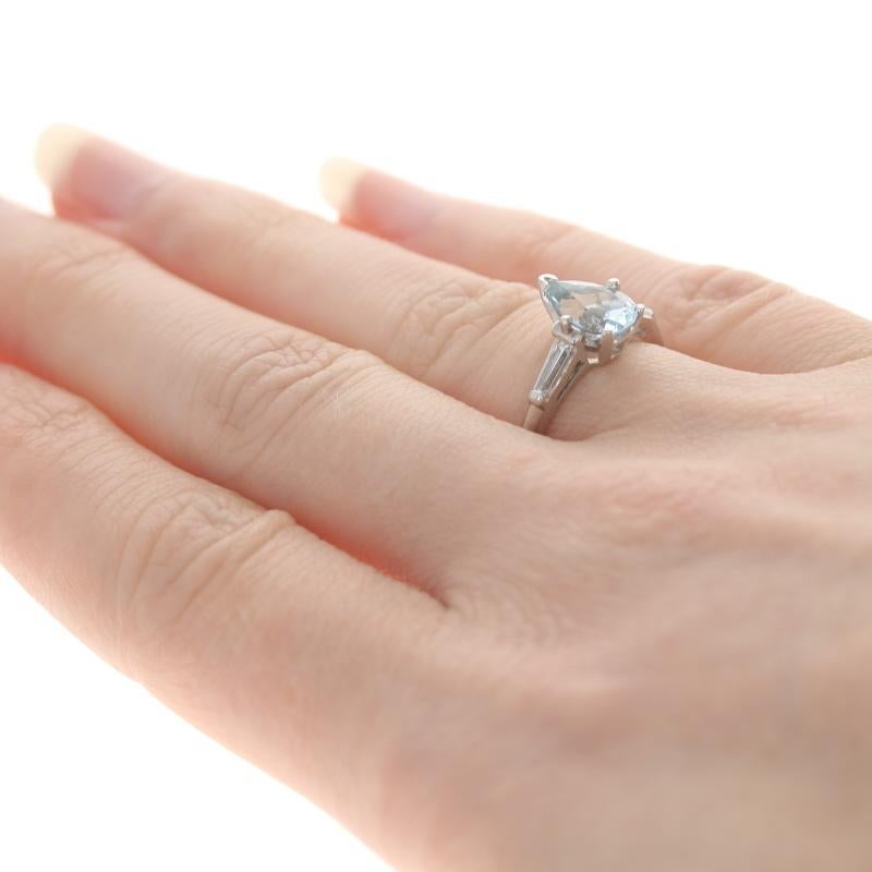 Platinum Aquamarine & Diamond Ring - 900 Pear 1.45ctw Engagement Size 5 1/2 In Excellent Condition For Sale In Greensboro, NC