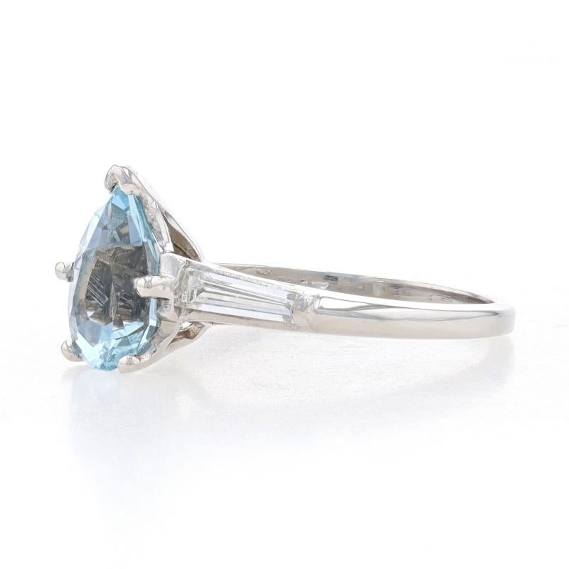 Bague de fiançailles en platine, aigue-marine et diamants 900 poire 1,45 ctw, taille 5 1/2 Excellent état - En vente à Greensboro, NC