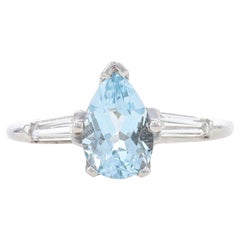 Platinum Aquamarine & Diamond Ring - 900 Pear 1.45ctw Engagement Size 5 1/2