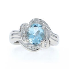 Platinum Aquamarine Diamond Ring - 950 Oval 1.49ctw Bypass