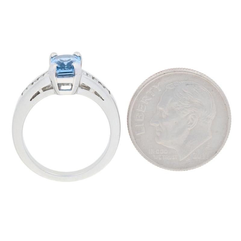 Baguette Cut Platinum Aquamarine and Diamond Ring, Rectangle Cut 1.01 Carat Engagement