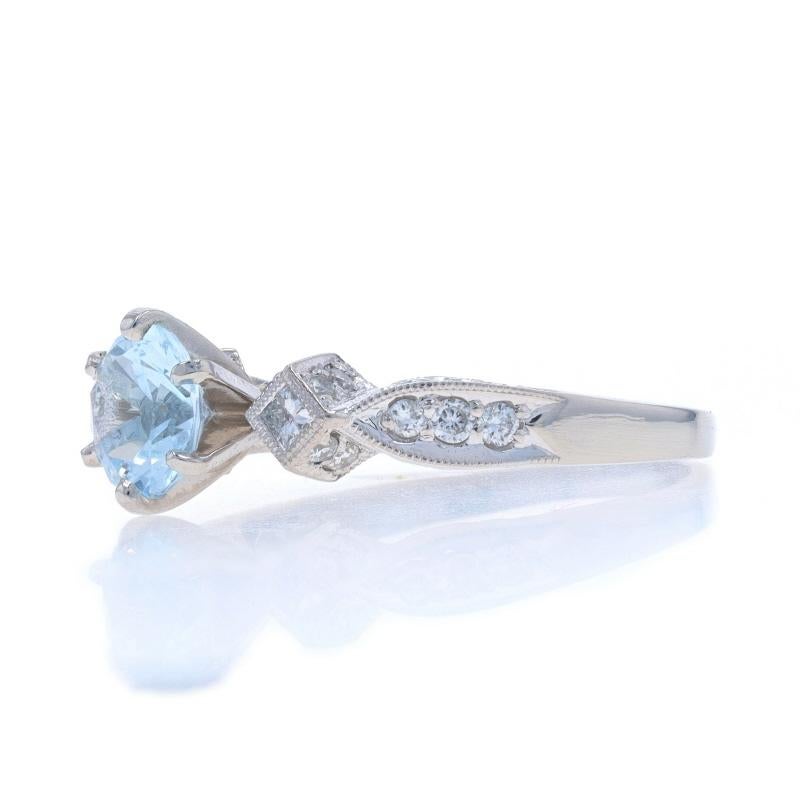 Anillo Platino Diamante Aguamarina - Redondo 1.43ctw Milgrain Grabado Corte redondo en venta