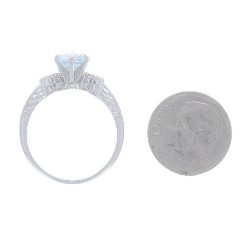 Anillo Platino Diamante Aguamarina - Redondo 1.43ctw Milgrain Grabado en Excelente estado para la venta en Greensboro, NC