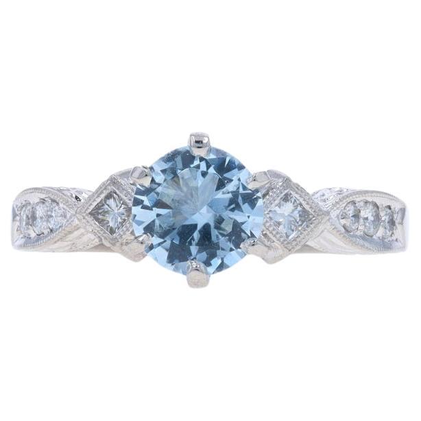 Platin Aquamarin Diamantring - rund 1,43 ctw geätzter Milgrain