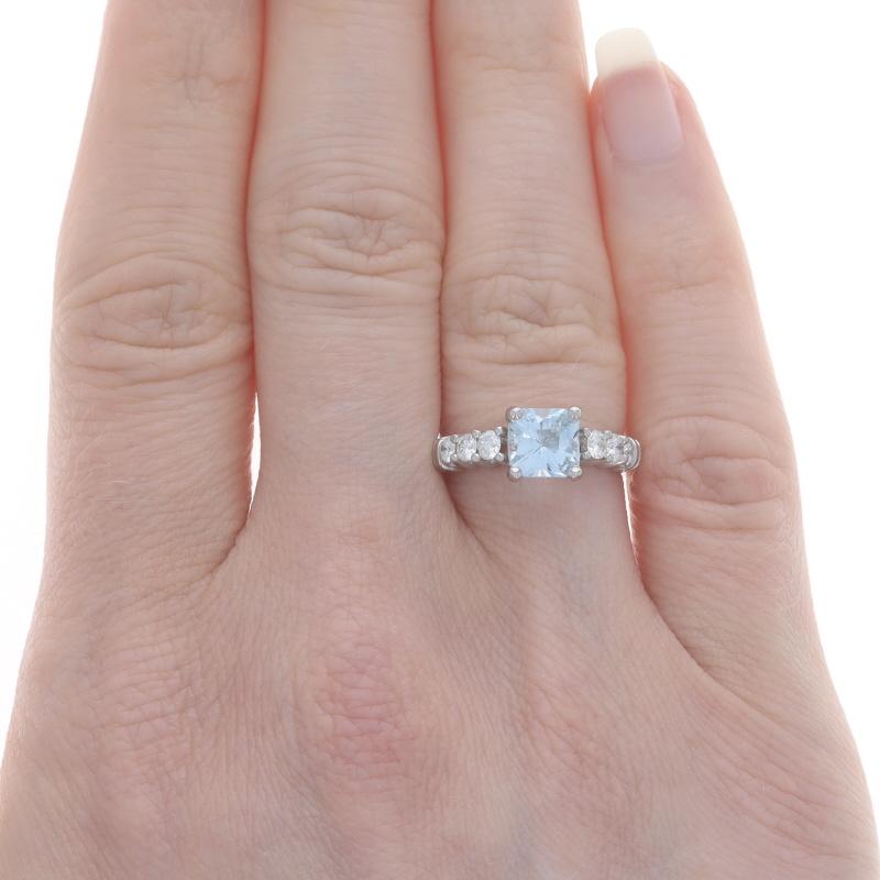 Radiant Cut Platinum Aquamarine Diamond Ring - Square Radiant 1.26ctw Engagement For Sale
