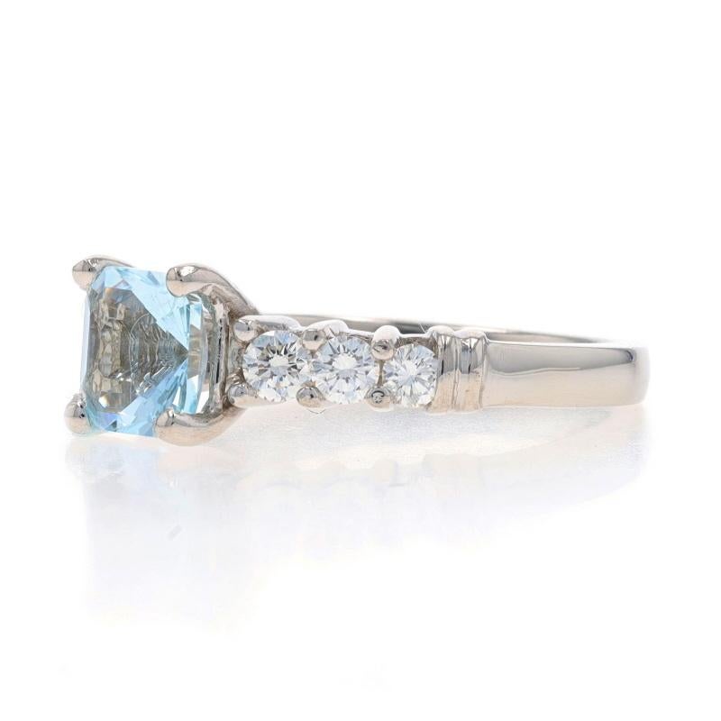 Platinum Aquamarine Diamond Ring - Square Radiant 1.26ctw Engagement In Excellent Condition For Sale In Greensboro, NC