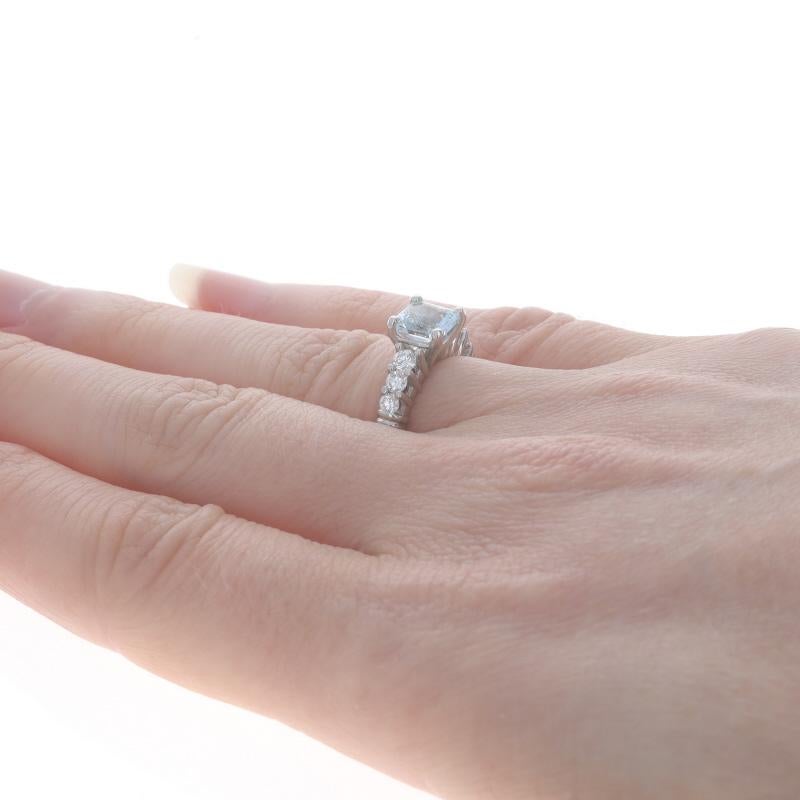 Women's Platinum Aquamarine Diamond Ring - Square Radiant 1.26ctw Engagement For Sale
