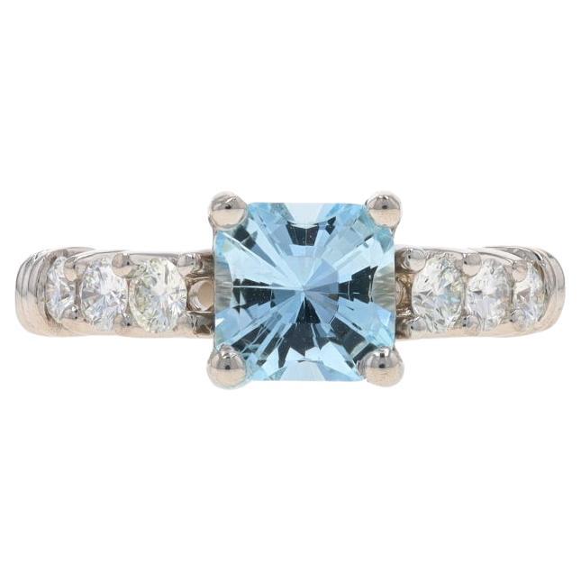 Platinum Aquamarine Diamond Ring - Square Radiant 1.26ctw Engagement