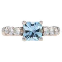 Platinum Aquamarine Diamond Ring - Square Radiant 1.26ctw Engagement
