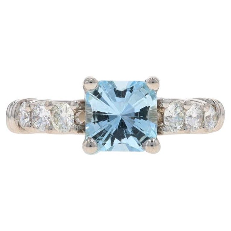 Platinum Aquamarine Diamond Ring Square Radiant